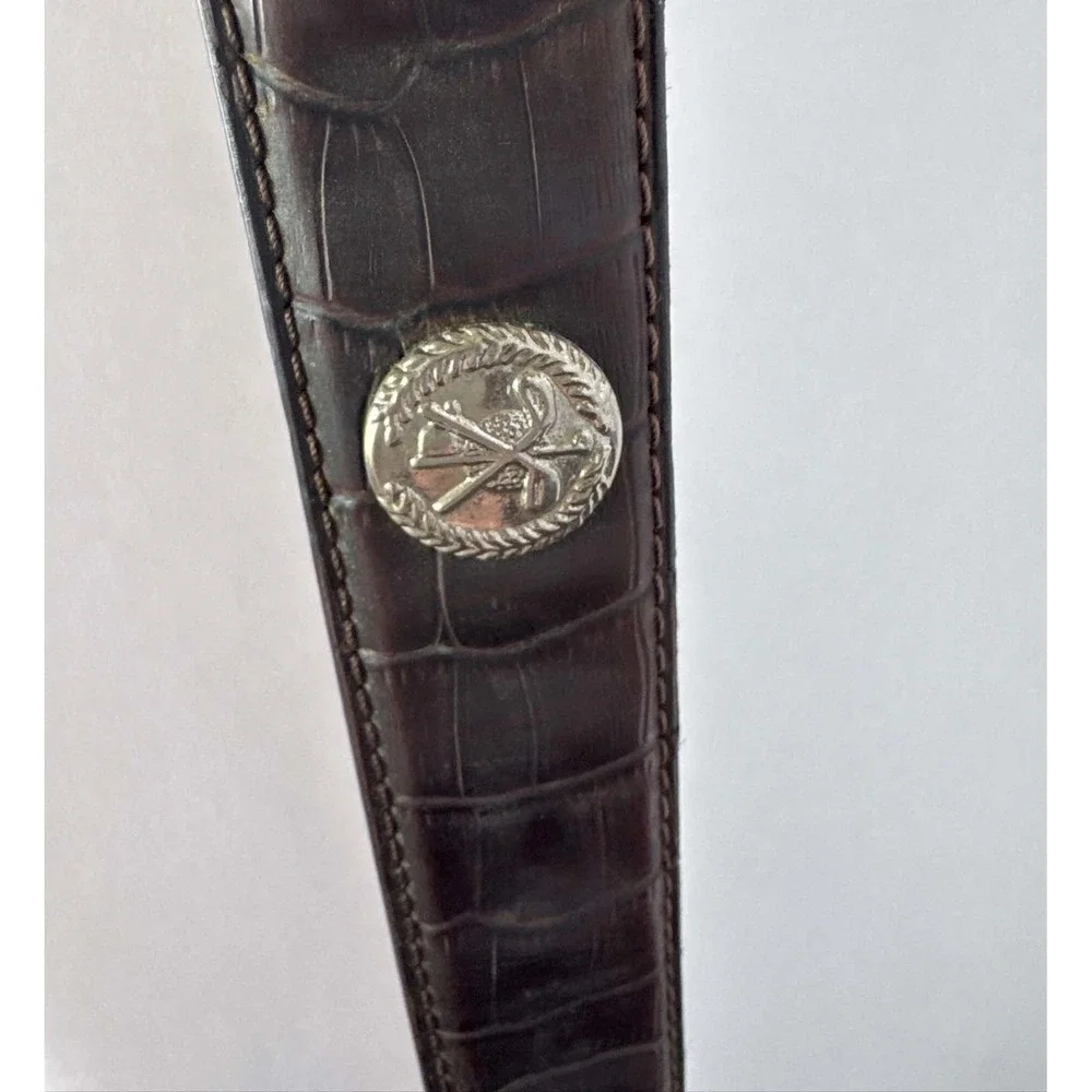Mens Croc Embossed Leather Golf Belt Crossed Clubs Concho Size L Western Style‎